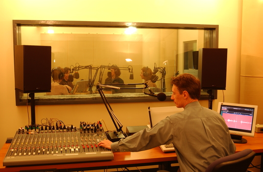 Karl Hughes producing multiple narrators session