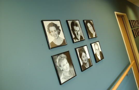 Narrator portraits on the walls around the recording studios