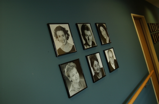 Narrator portraits on the walls around the recording studios