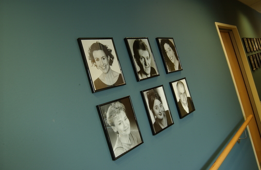 Narrator portraits on the walls around the recording studios