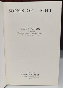 Title page of Songs of Light by Tilly Aston