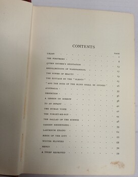 First page of Table of Contents of Maiden Verses by Tilly Aston