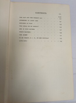Third page of Table of Contents of Maiden Verses by Tilly Aston