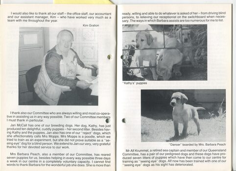 Kim Gration and work done by volunteers with breeding dogs: Jan McCall, Barbara Peach and Alf Krummel