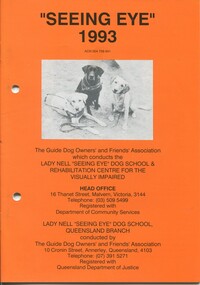 Three dogs in harness with School contact details