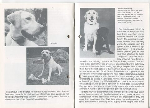 Thanks for Barbara Peach and need for more puppy carers