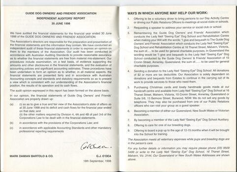 Independent audit report and advice on accompanying a blind person