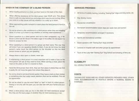 Advice on accompanying a blind person and services offered