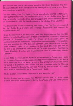 Informational profile on SEDA founder Phyllis Gration