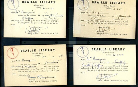 Index cards sent to transcriber acknowledging receipt of volumes