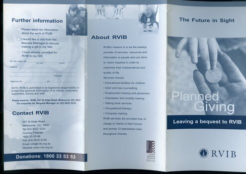 A4 tri-fold with image of child giving 50c to adult hand