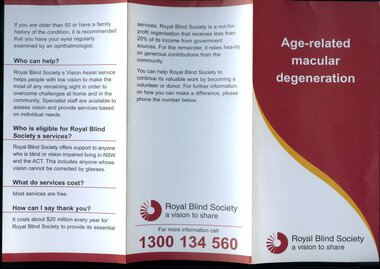 A4 tri-fold Brochure on Age Related Macular Degeneration