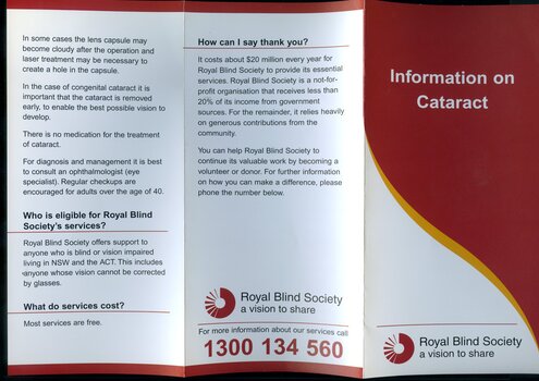 A4 tri-fold Brochure on information about Cataracts
