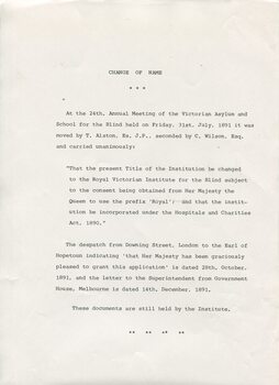 Decision and approval of name change in 1891