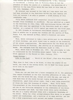 Reproduction of 'Life in the Dark' article about Tilly Aston