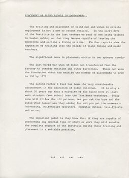Observations on employment of blind people