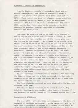 Observation on statistics on blindness gained from Institute records