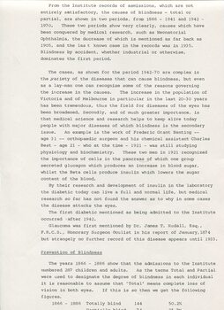 Observation on statistics on blindness gained from Institute records