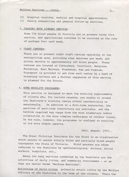Description of welfare services provided by the RVIB