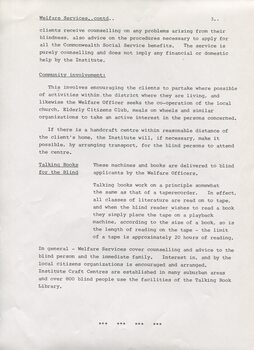 Description of welfare services provided by the RVIB