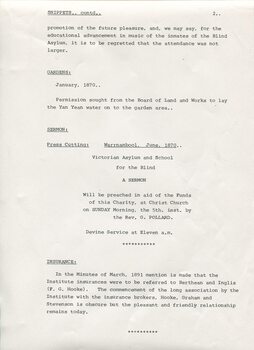 Article reprints and notes about fundraising, water and insurance