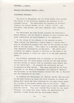 Notes about the Governor of Victoria's support for RVIB