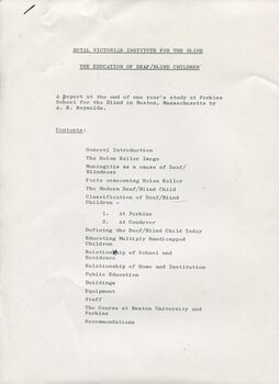 Report on study at Perkins School for the Blind