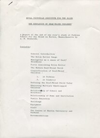 Report on study at Perkins School for the Blind