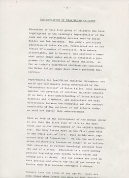 Report on study at Perkins School for the Blind