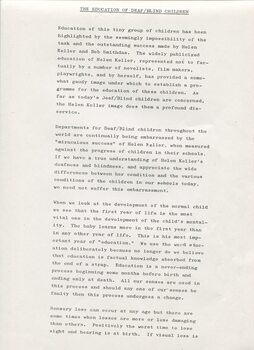 Report on study at Perkins School for the Blind