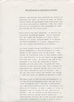 Report on study at Perkins School for the Blind
