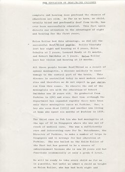 Report on study at Perkins School for the Blind