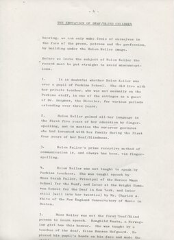 Report on study at Perkins School for the Blind