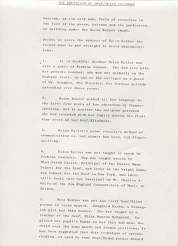Report on study at Perkins School for the Blind