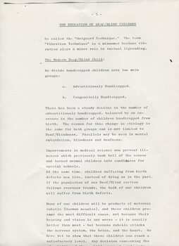 Report on study at Perkins School for the Blind