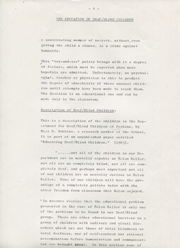 Report on study at Perkins School for the Blind