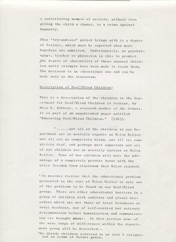 Report on study at Perkins School for the Blind