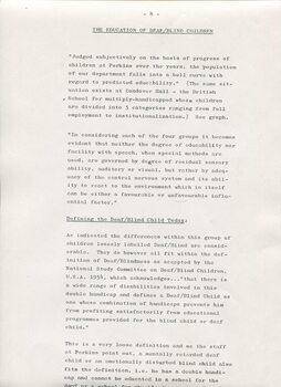 Report on study at Perkins School for the Blind