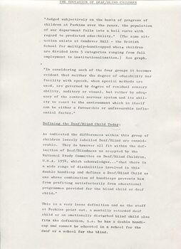 Report on study at Perkins School for the Blind