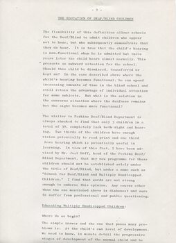 Report on study at Perkins School for the Blind