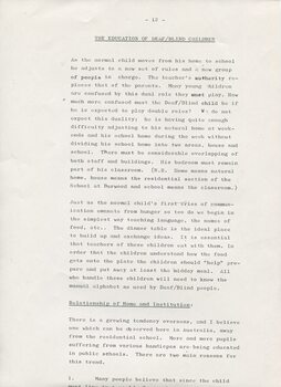 Report on study at Perkins School for the Blind