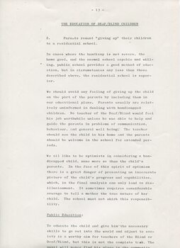 Report on study at Perkins School for the Blind