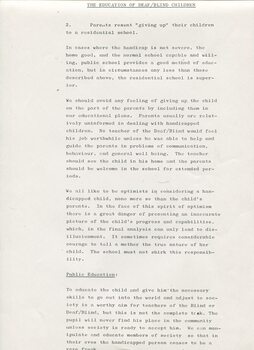 Report on study at Perkins School for the Blind