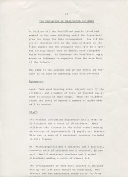 Report on study at Perkins School for the Blind