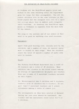 Report on study at Perkins School for the Blind