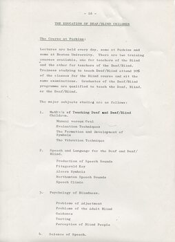 Report on study at Perkins School for the Blind