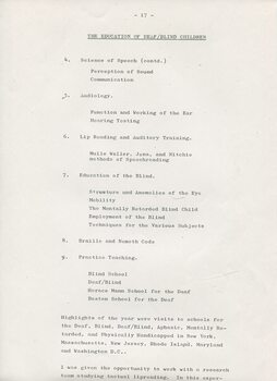 Report on study at Perkins School for the Blind
