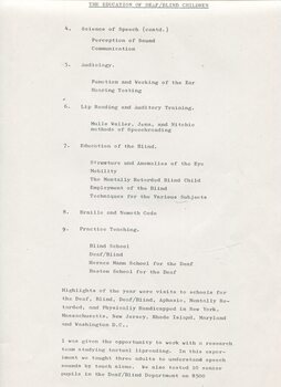 Report on study at Perkins School for the Blind