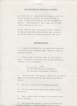 Report on study at Perkins School for the Blind