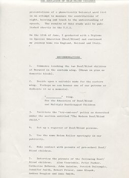 Report on study at Perkins School for the Blind